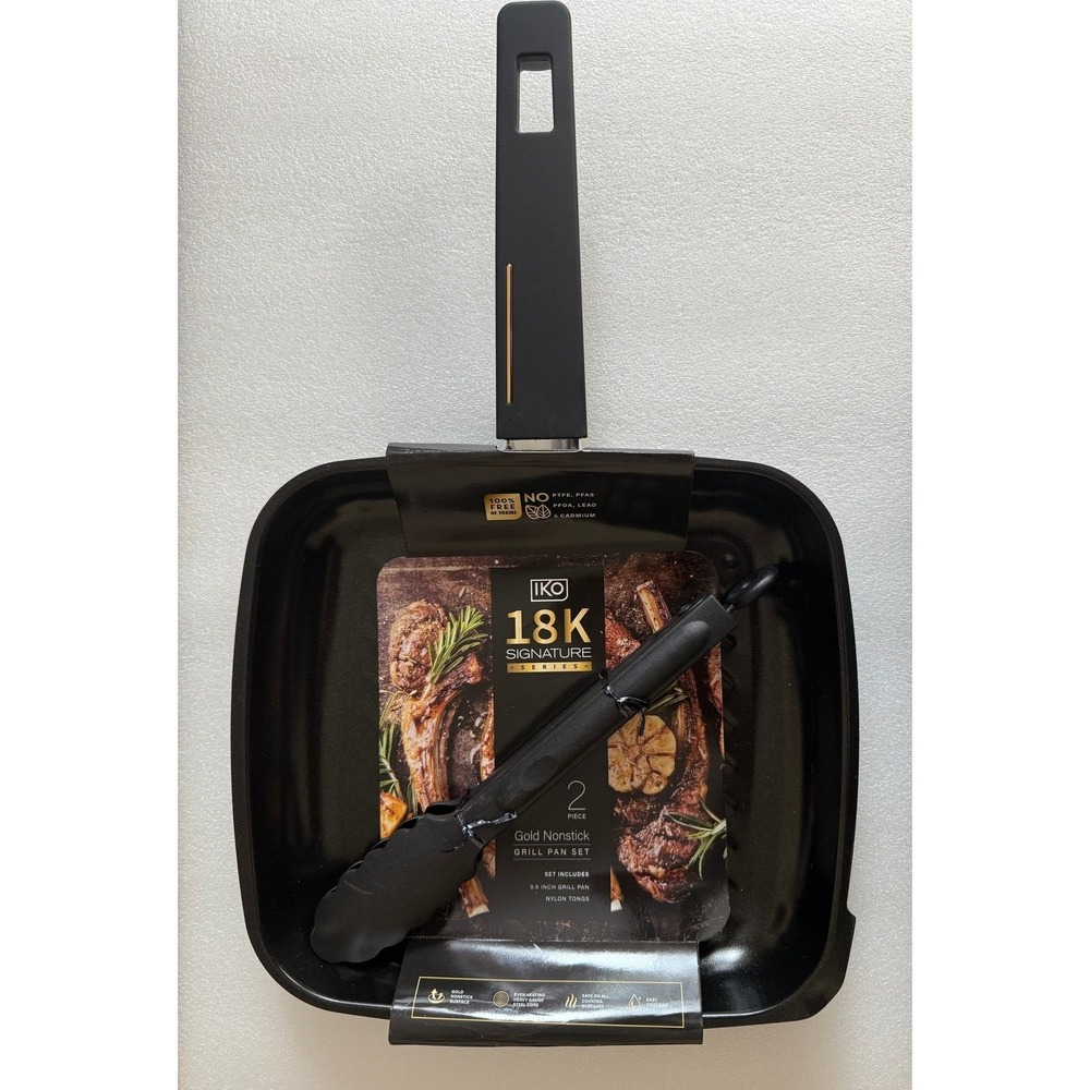 NEW IKO 2 piece Barbeque Grill Pan w/‎ Tongs Set Non Stick